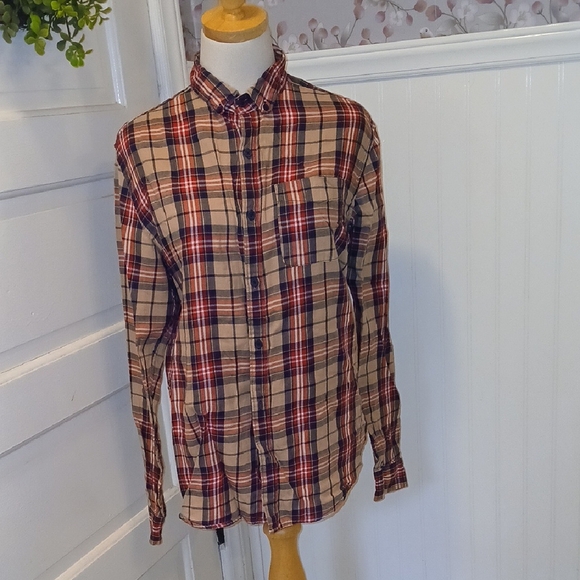 Cotton On Plaid Button-Down Shirt in Red and Tan - Picture 1 of 2